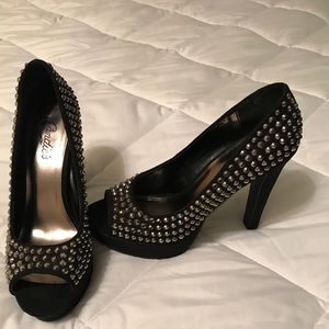 Candie's Black Silver Studded Peeptoe Heels